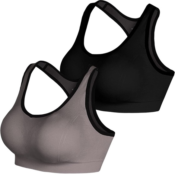 NWOT EMY 2-Pack Black/Gray Racerback Sports Bras Pullover Sports Bra Small (S) - Picture 1 of 12